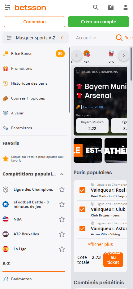 site paris sportifs Betsson