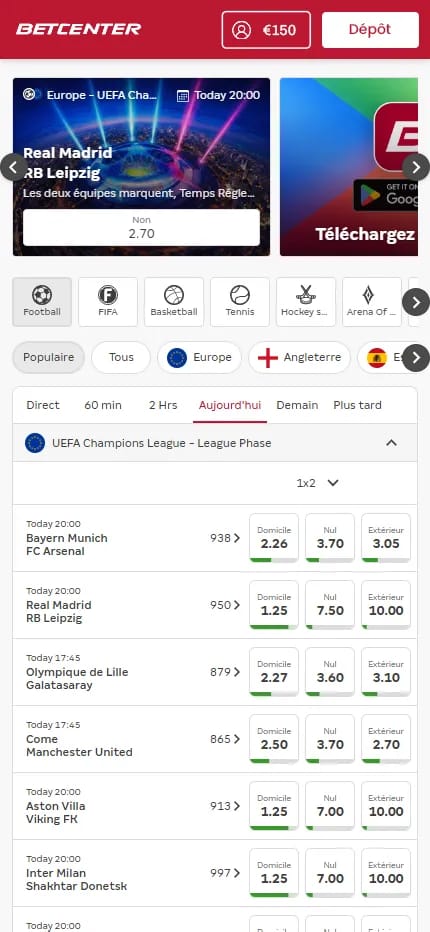 site Betcenter rouge et blanc