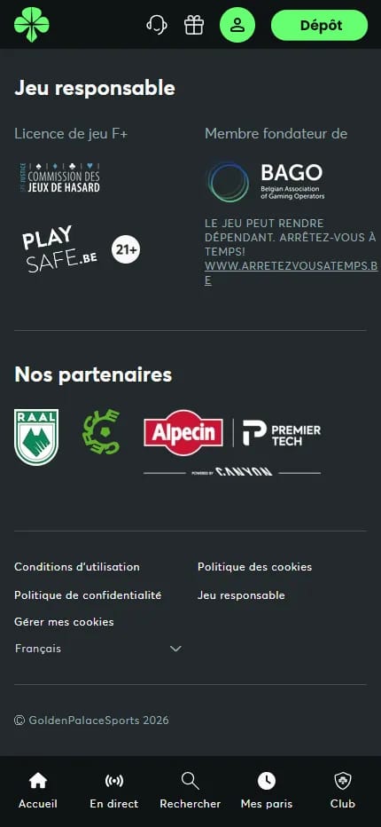 Sécurité licence golden palace paris sportifs